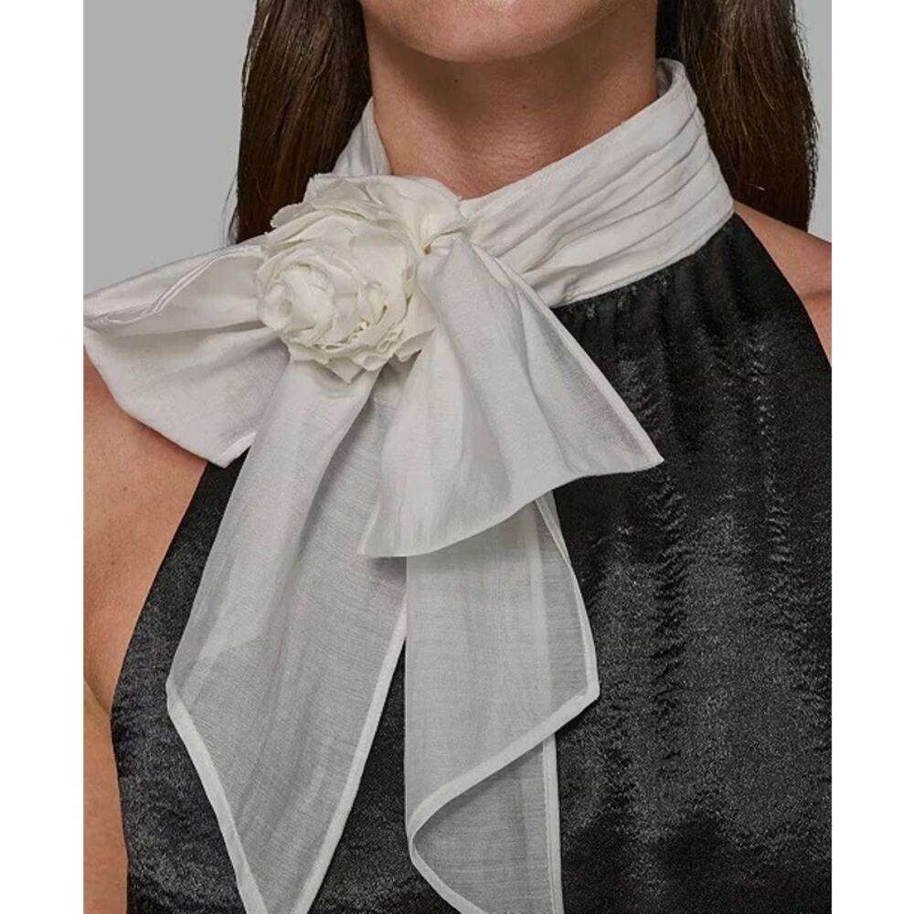 NWT Karl Lagerfield Paris Satin Halter Bow Neck Dress Top Medium Glam Luxury - Picture 4 of 12